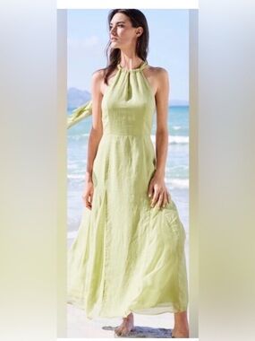 Soft Surroundings Soliloquy Linen Halter Dress Petite Medium New With Tags